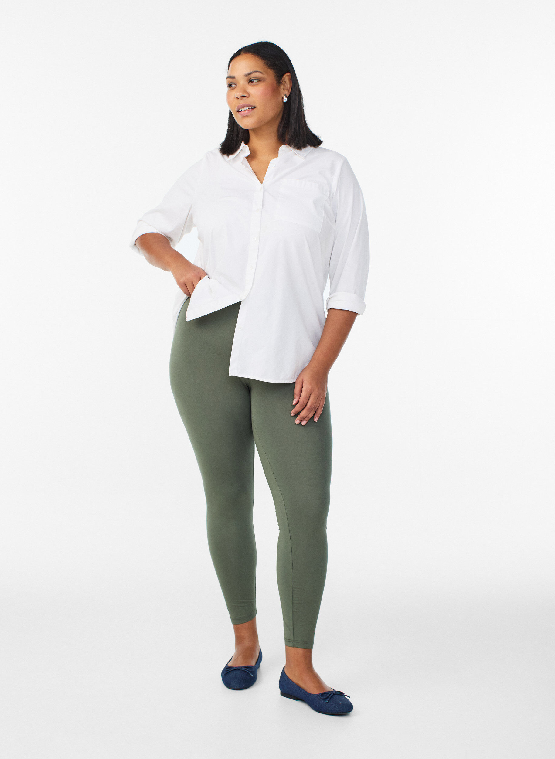 ZizzifashionBasic leggings with extra length, Green, Model image number 1