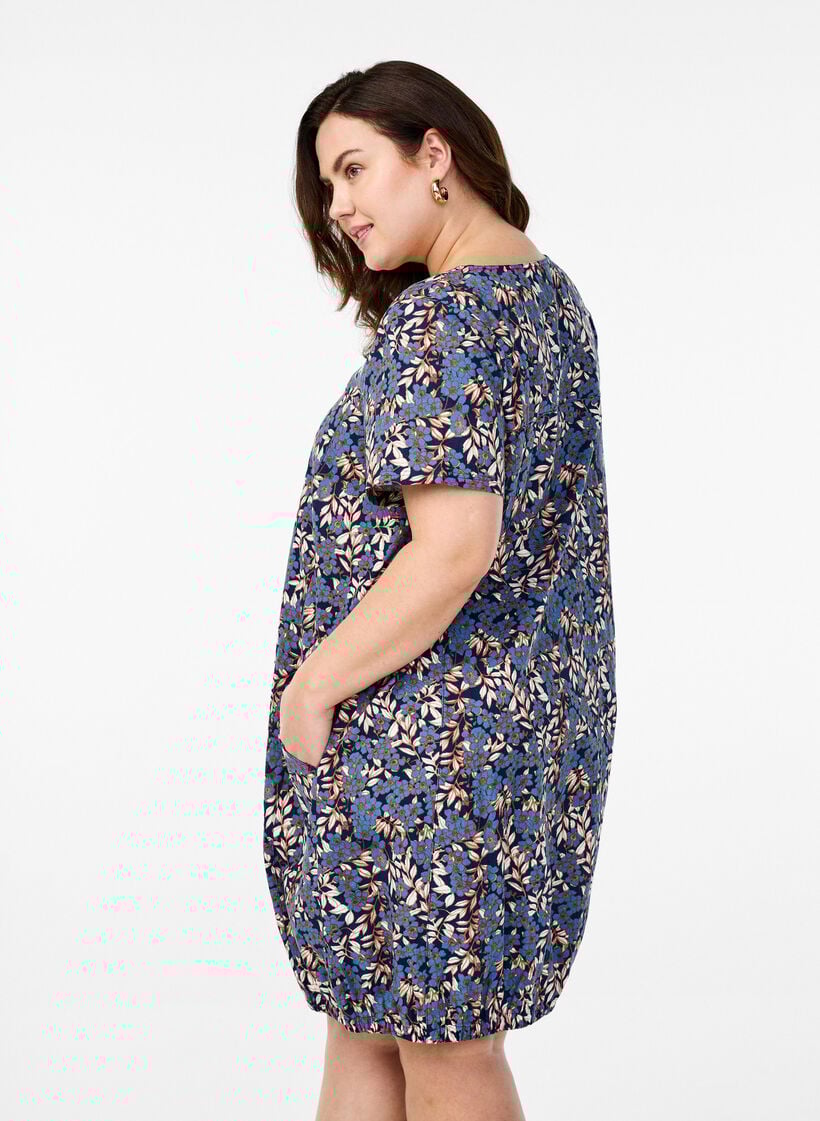 Short-sleeved cotton dress with print, Blue, Model image number 2