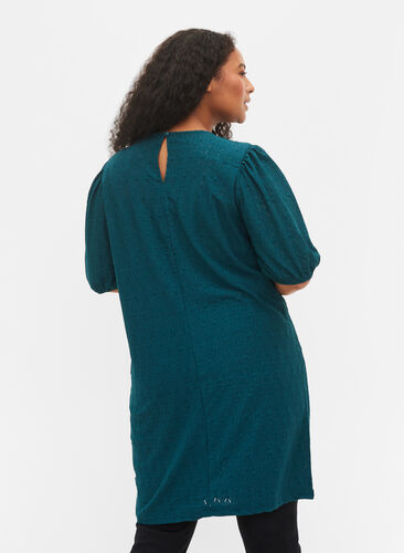 Dress with textured pattern and balloon sleeves, Deep Teal, Model image number 1