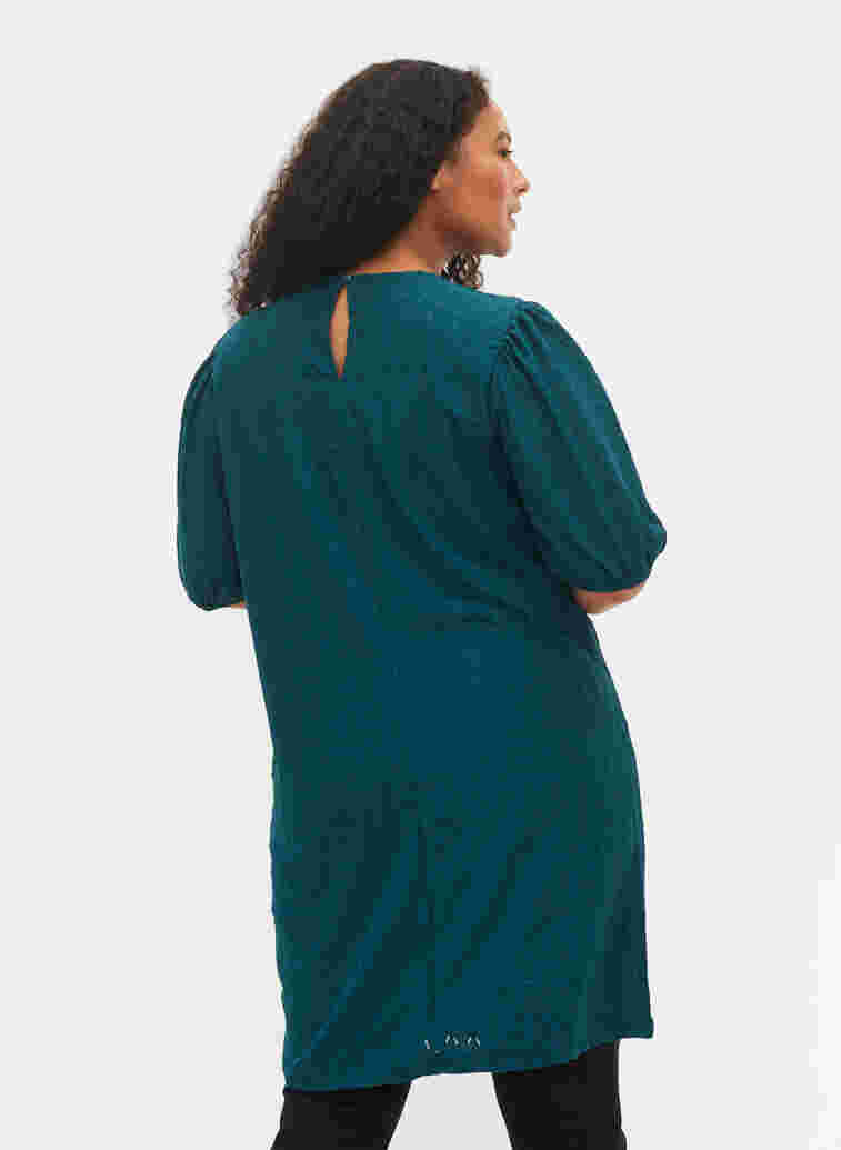 Dress with textured pattern and balloon sleeves, Deep Teal, Model image number 1
