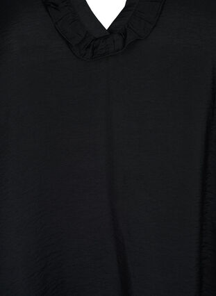 Viscose blouse with puff sleeves and ruffles, Black, Packshot image number 2