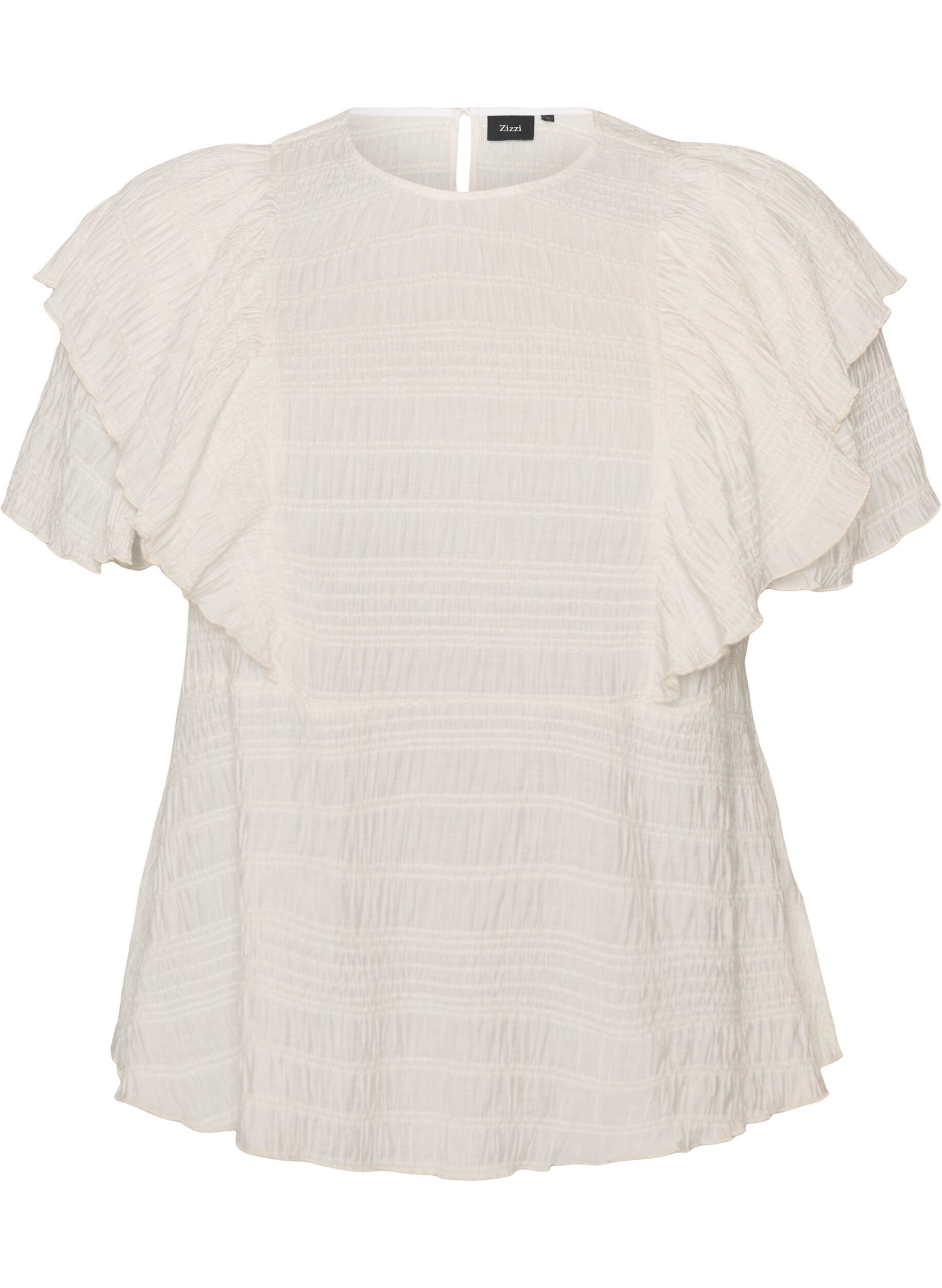 Blouse with smocked texture and ruffle sleeves