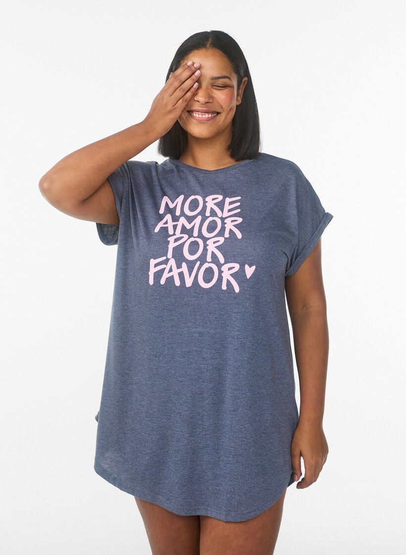 Short sleeve nightgown with text print, Grey, Model image number 0