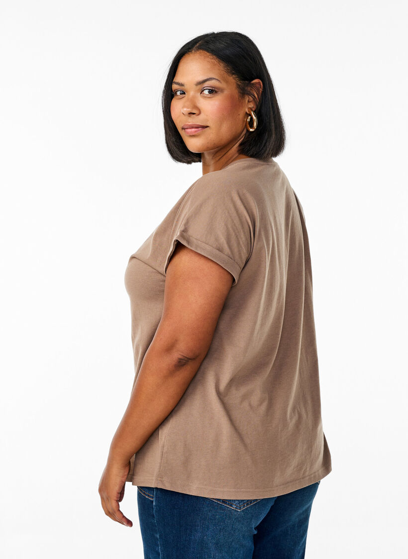 Short sleeve cotton blend T-shirt, Brown, Model image number 2