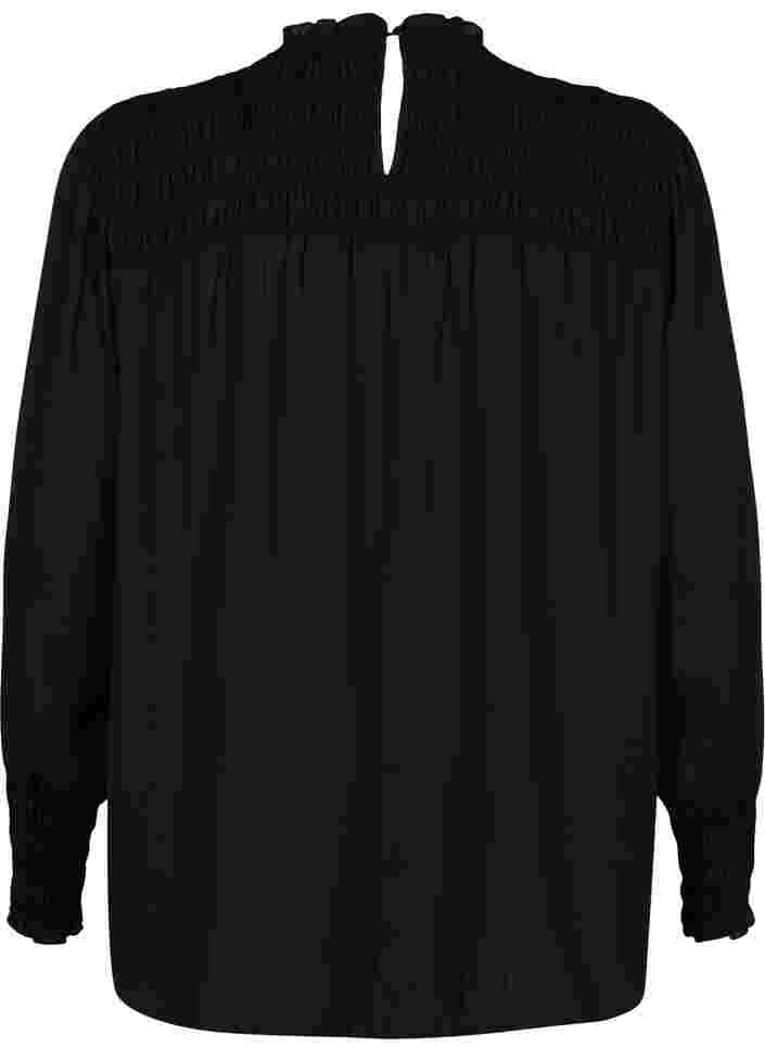 Long-sleeved blouse with smocking, Black, Packshot image number 1