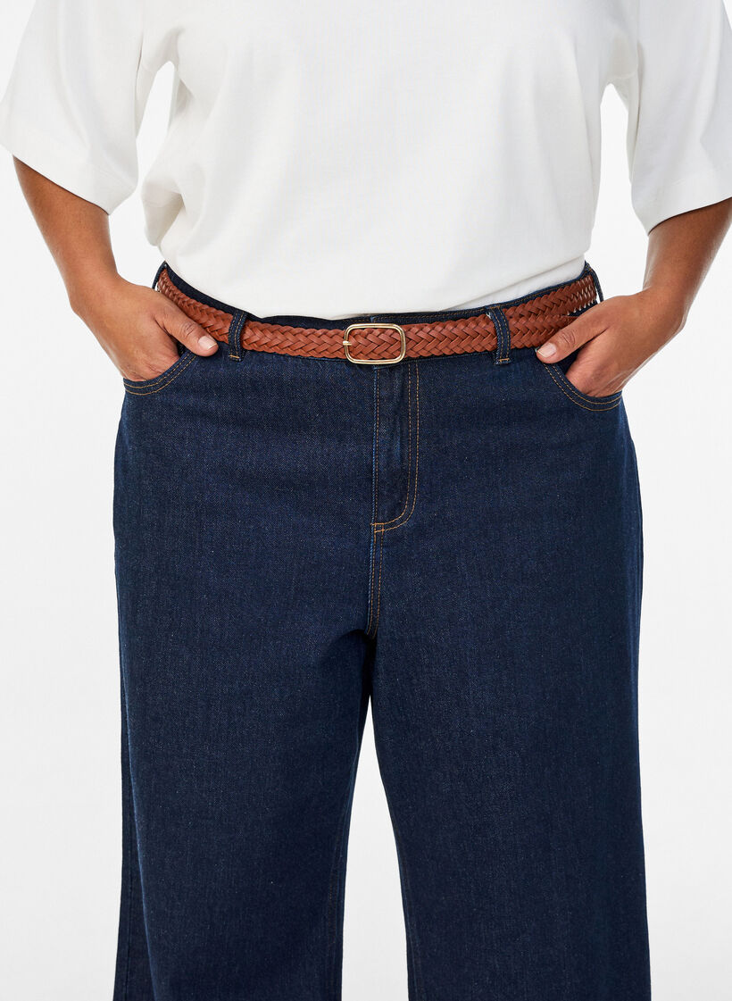 Braided belt in faux leather, Brown, Model image number 0