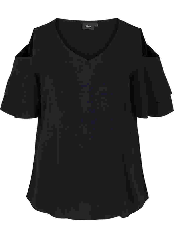 Short sleeved blouse in viscose, Black, Packshot image number 0