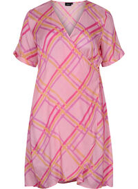 Checkered viscose dress with wrap
