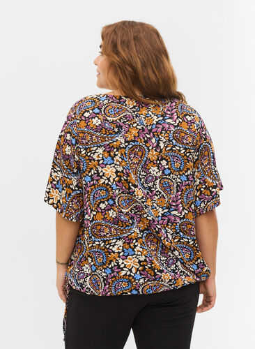 Short-sleeved polka dot wrap blouse, Black G. Sky Paisley, Model image number 1