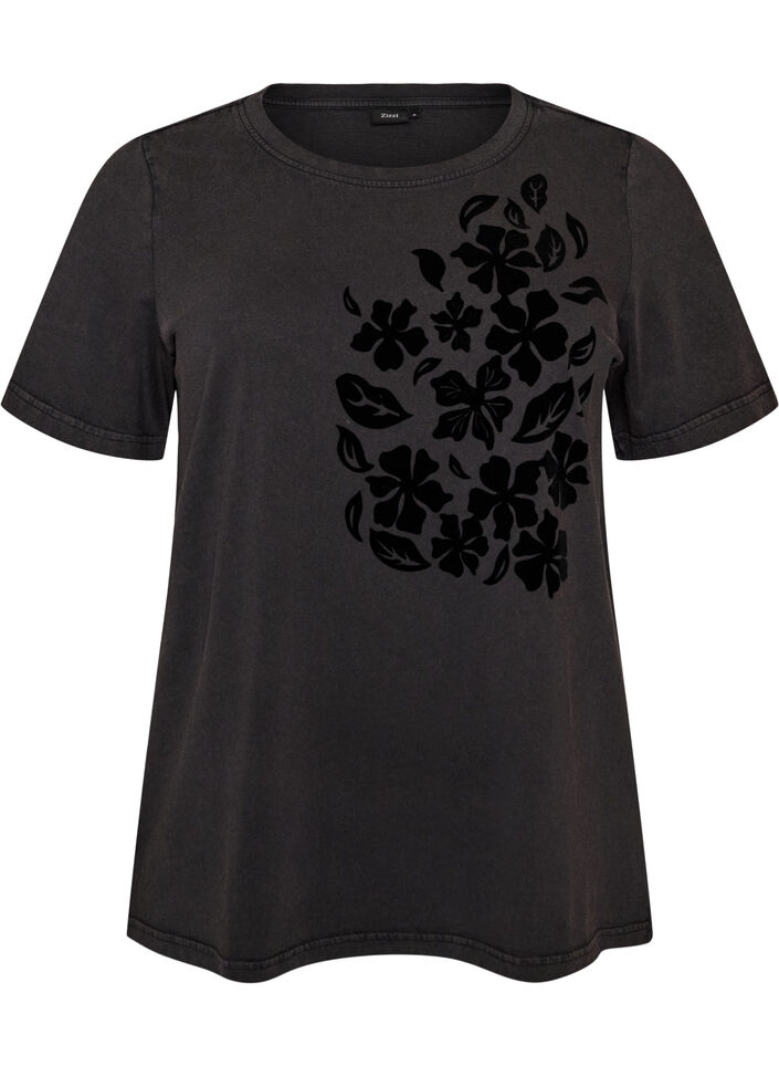 Organic cotton t-shirt with print, Dark Grey, Packshot image number 0
