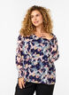 Floral blouse with long sleeves and V-neck, Night Sky AOP Flower, Model image number 0