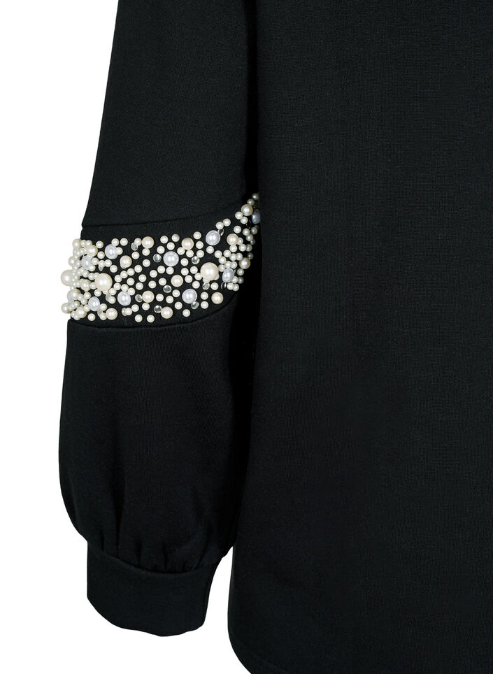 Sweatshirt with pearl details, Black, Packshot image number 3