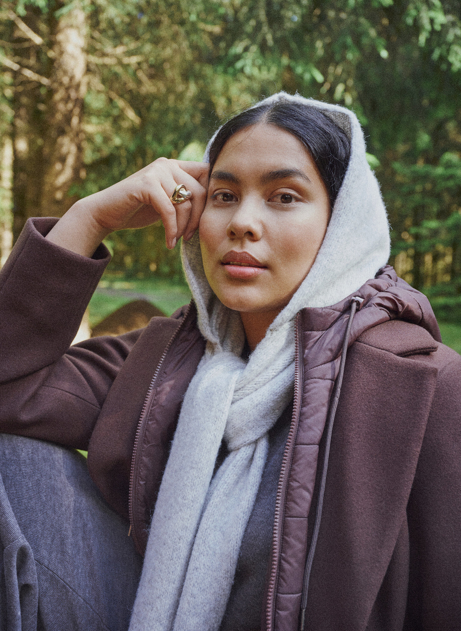 ZizzifashionKnitted hooded scarf, Grey, Image image number 0