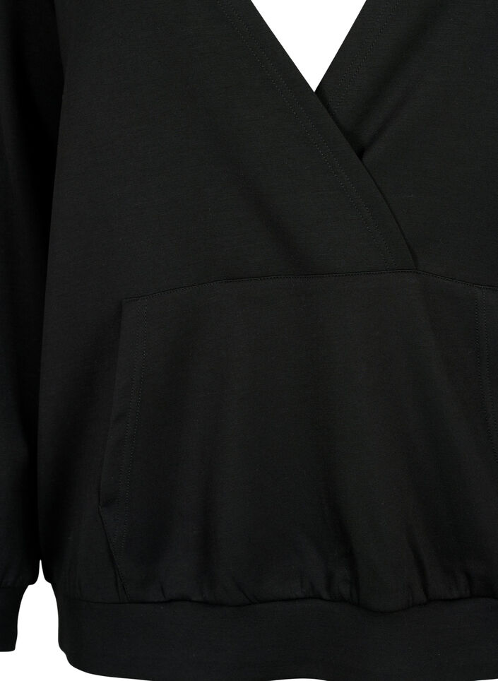 Sweatshirt with v-neck and pocket, Black, Packshot image number 2