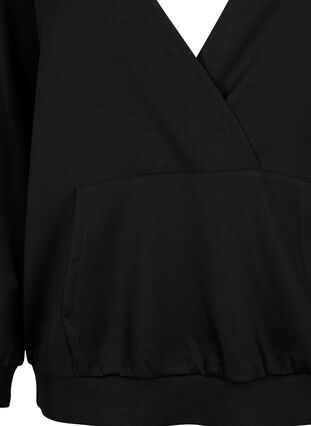 Sweatshirt with v-neck and pocket, Black, Packshot image number 2