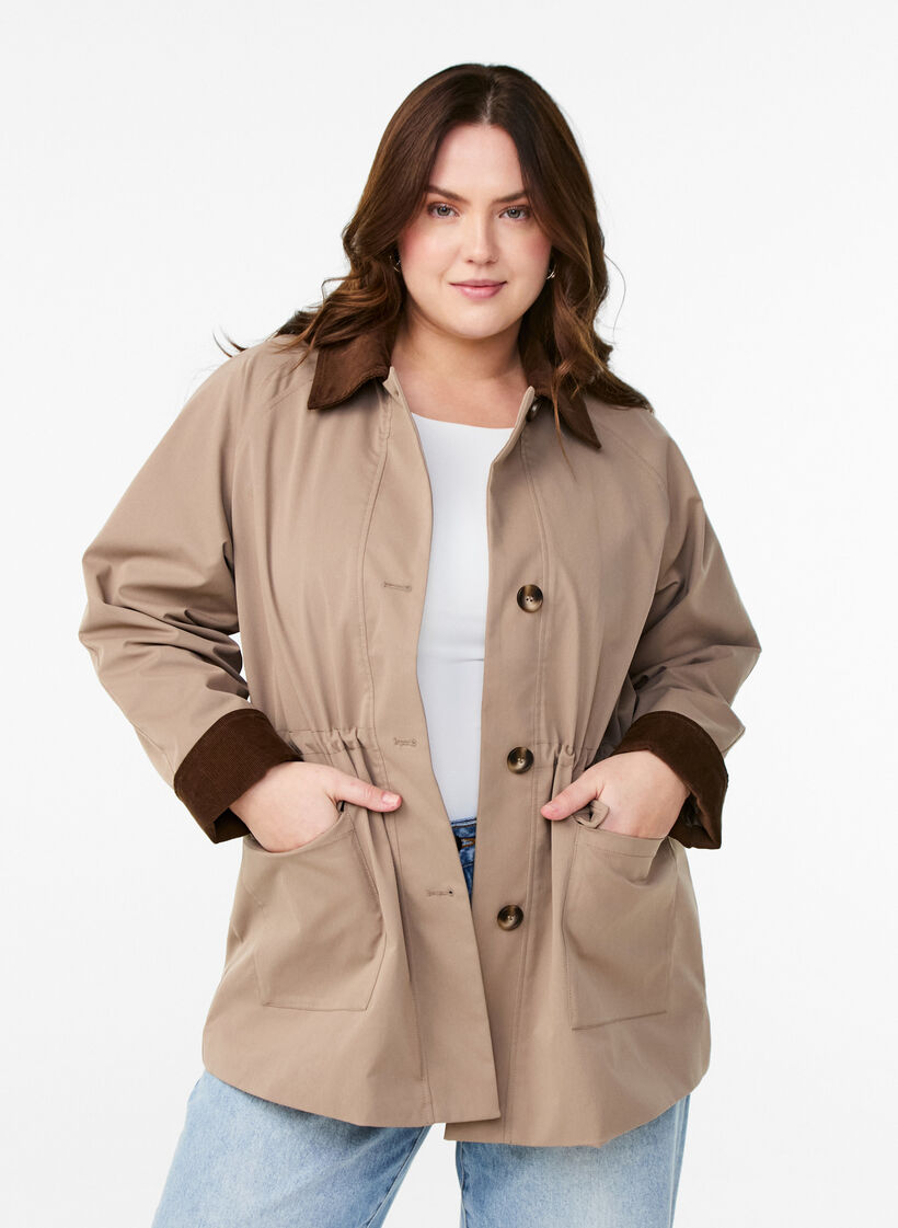Spring jacket with contrasting corduroy details, Desert Taupe, Model image number 0