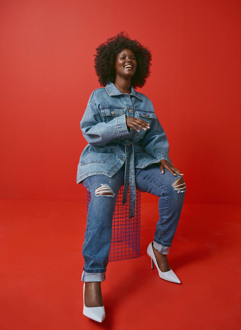 Super slim Amy jeans with wear details, Blue Denim, Image image number 0