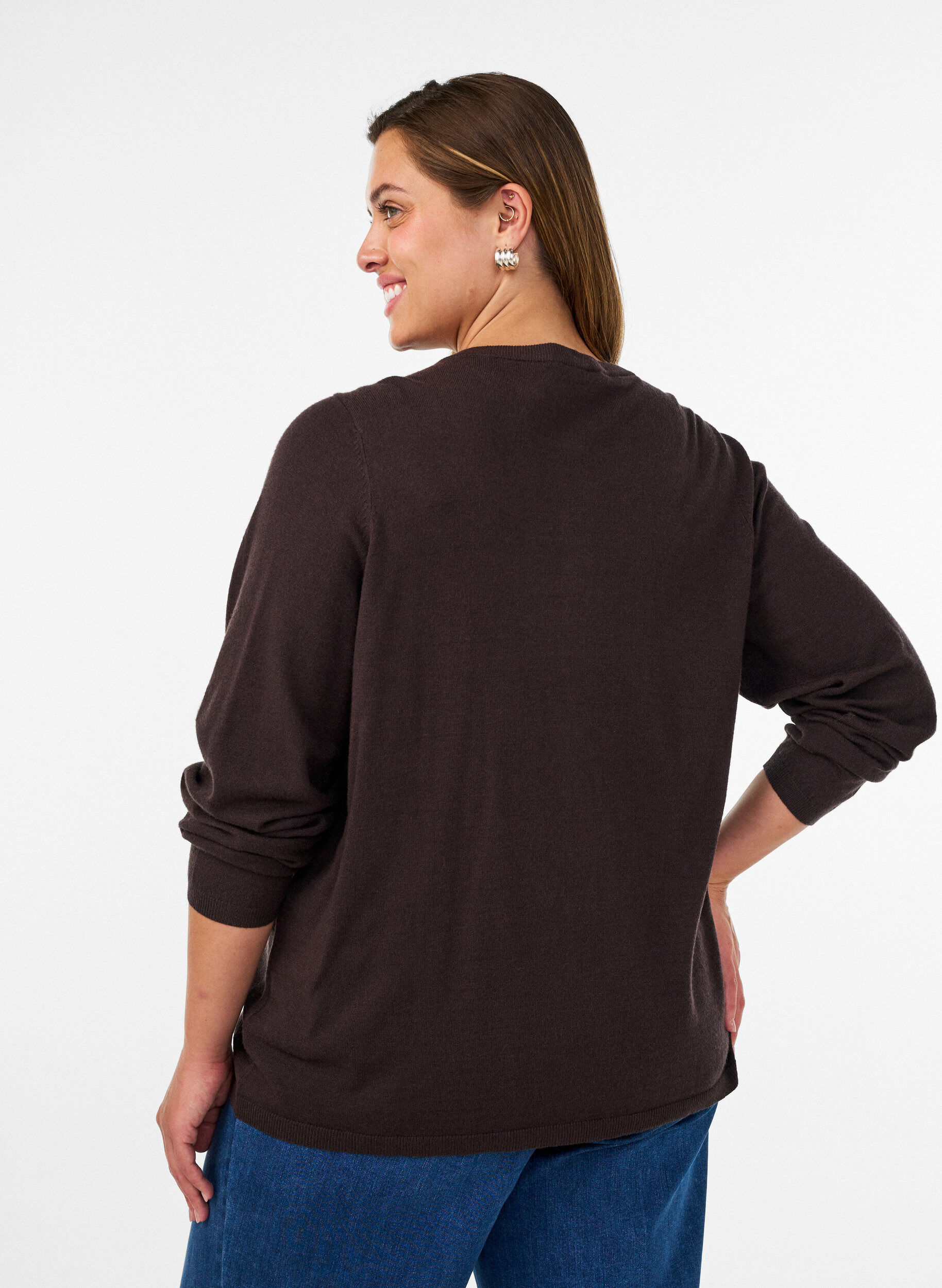 ZizzifashionCardigan with round buttons, Brown, Model image number 2