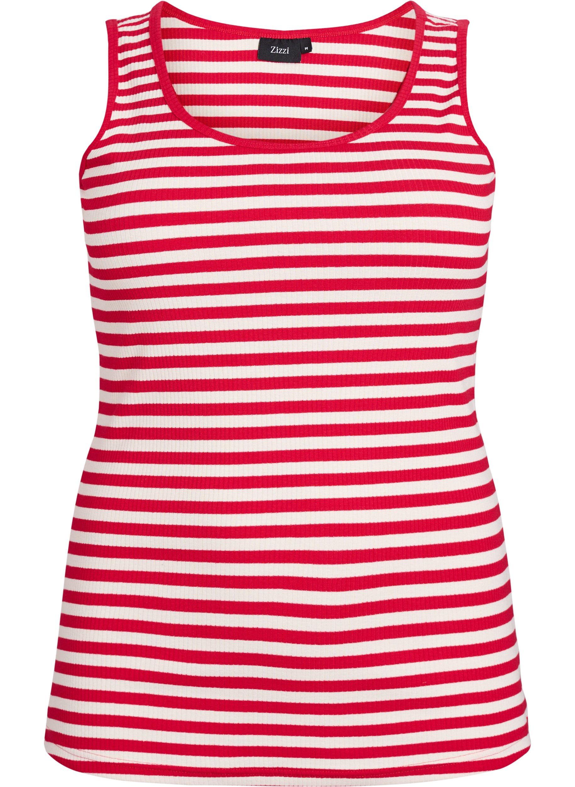 ZizzifashionStriped tank top with a rib structure, Red, Packshot image number 0