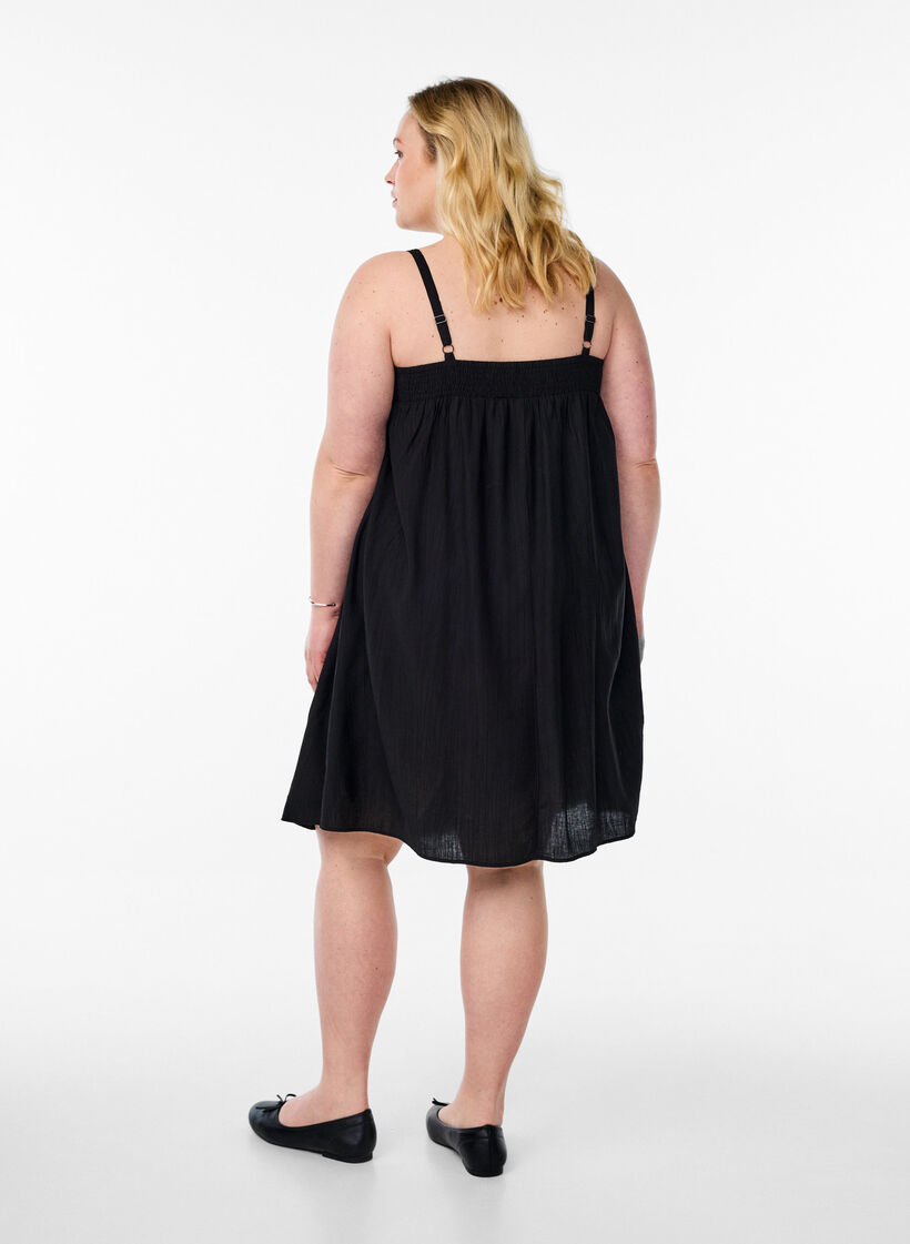 Short viscose dress with spaghetti straps, Black, Model image number 2