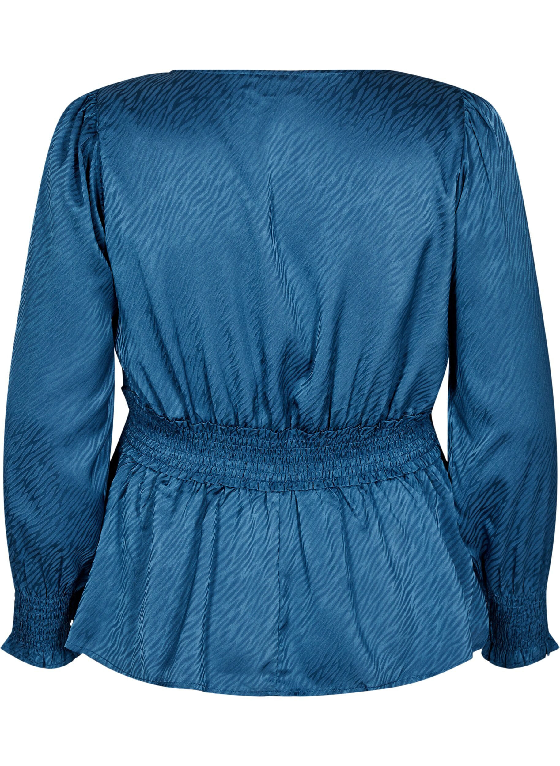 Zizzifashion Tone-on-tone patterned blouse with smock, Midnight, Packshot image number 1