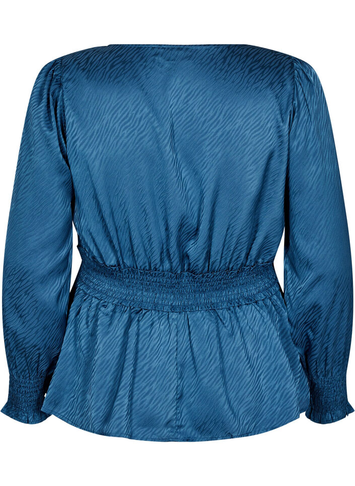 Tone-on-tone patterned blouse with smock, Midnight, Packshot image number 1