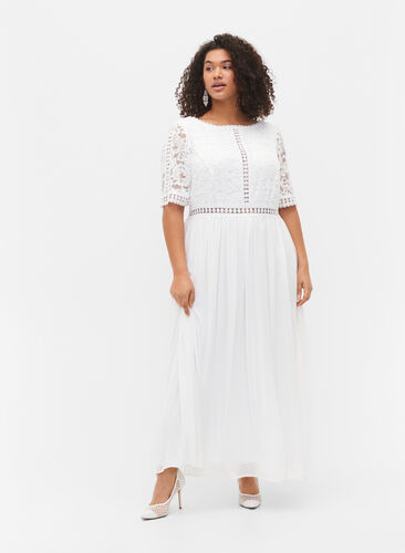 Maxi dress with back neckline and short sleeves, Bright White, Model image number 0