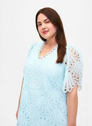 Crochet dress with short sleeves, Delicate Blue, Model image number 2