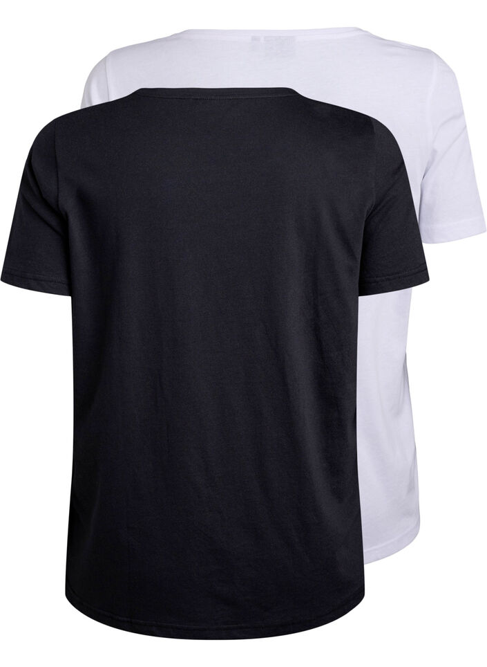 FLASH - 2-pack t-shirts with crew neck, Black/White, Packshot image number 1