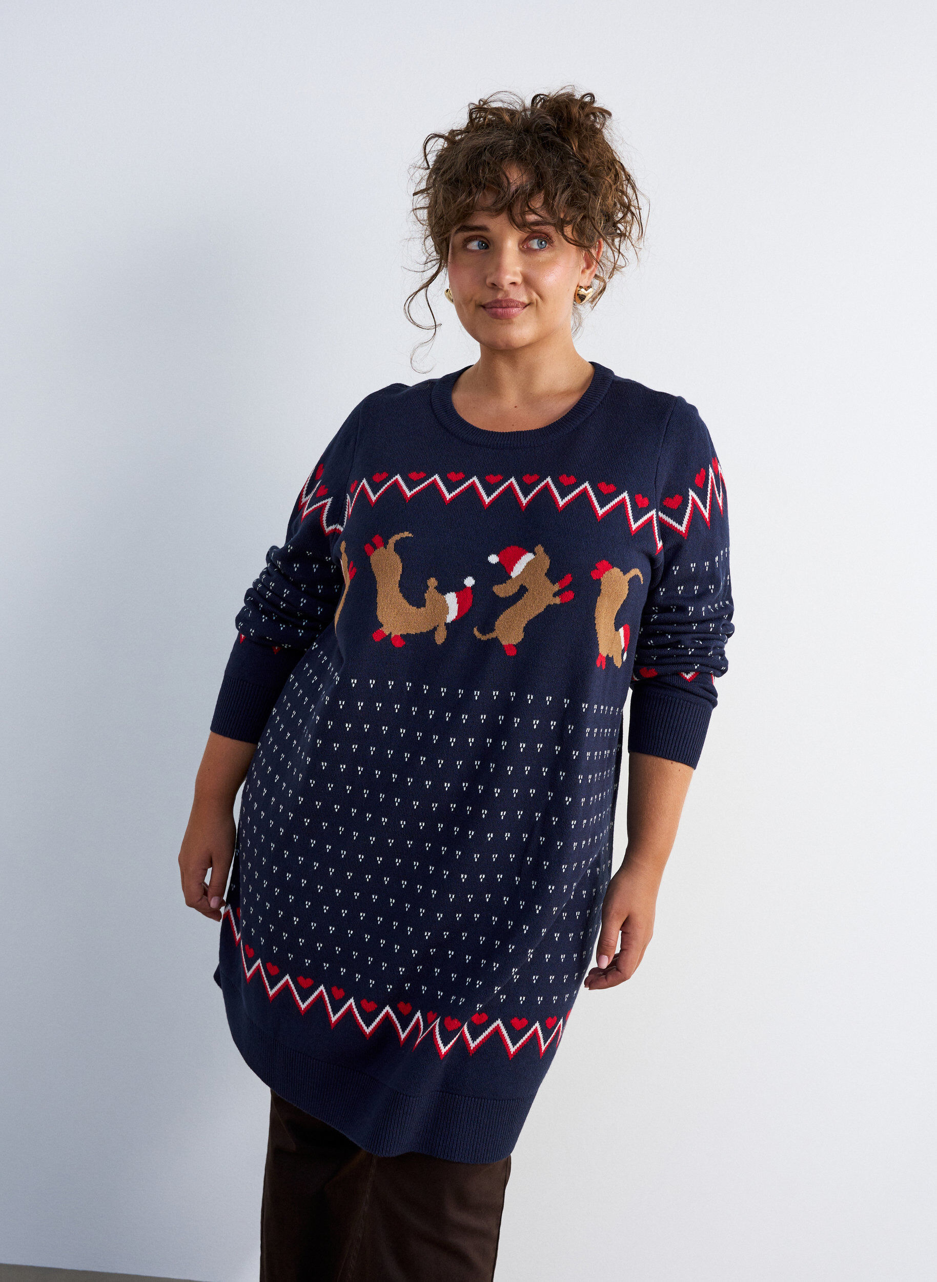 ZizzifashionShort knitted dress with Christmas motif, Blue, Model image number 0