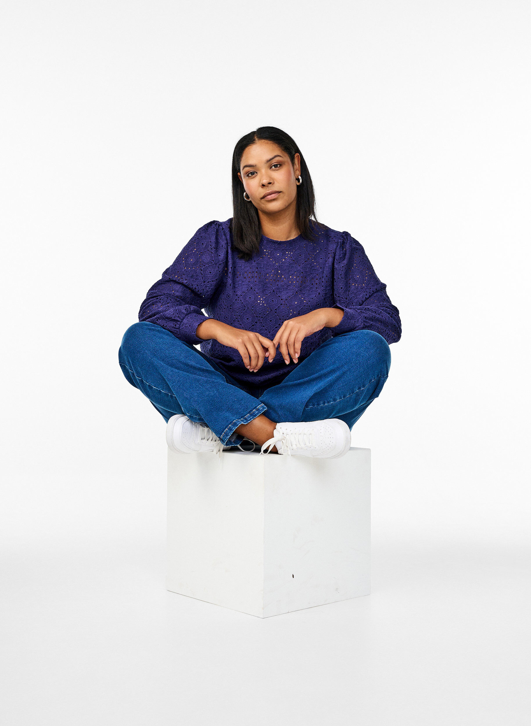 Zizzifashion Long-sleeved blouse with an openwork pattern, Purple, Image image number 0