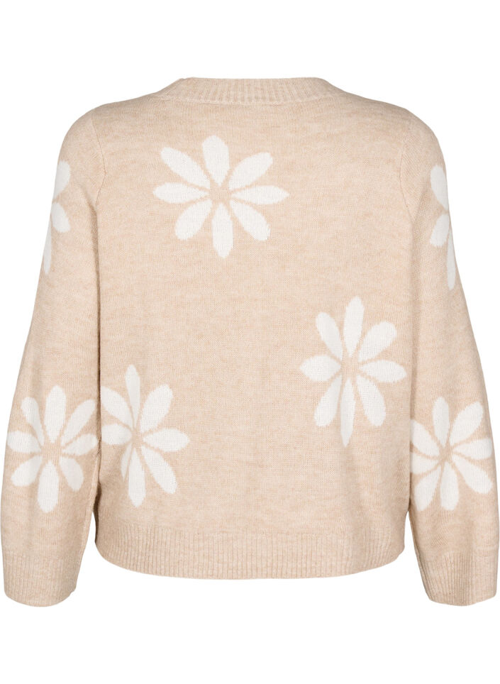 Knitted blouse with flowers, Simply Taupe Comb, Packshot image number 1