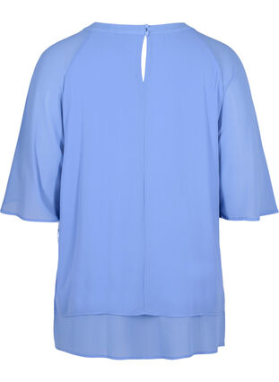Chiffon blouse with 3/4 sleeves, Wedgewood, Packshot image number 1