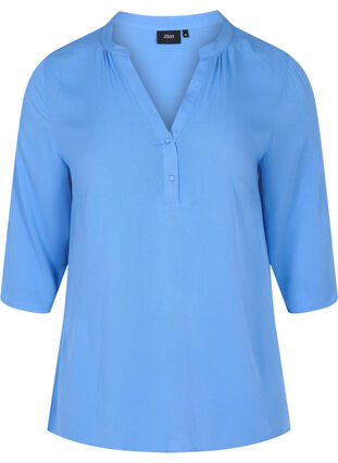 3/4 sleeve v-neck viscose blouse, Ultramarine, Packshot image number 0