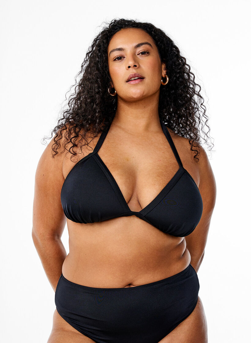 Solid coloured triangle bikini top, Black, Model image number 0