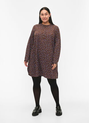 FLASH - Dotted tunic with long sleeves, Chicory Coffee AOP, Model image number 2