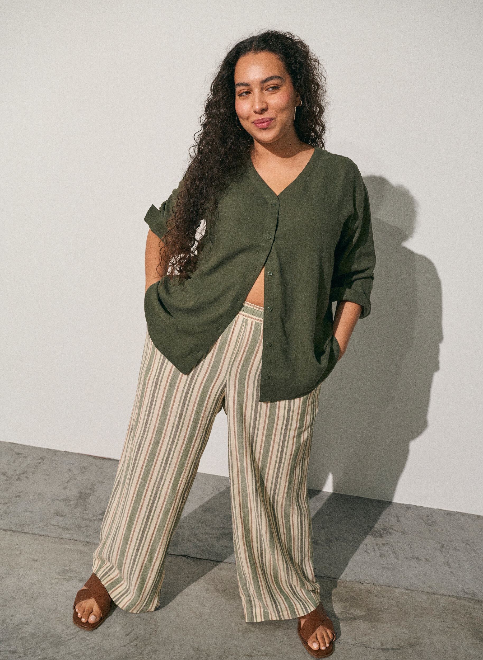 ZizzifashionWide-leg linen and viscose trousers, Vanilla, Image image number 0