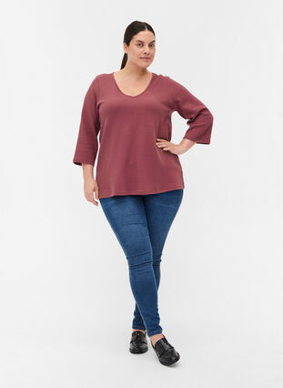 Cotton blouse with V-neck and 3/4 sleeves, Wild Ginger, Model image number 2
