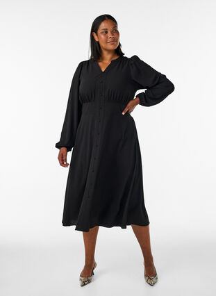 long black smock dress COLLUSION cotton maxi smock dress with notch neck in black