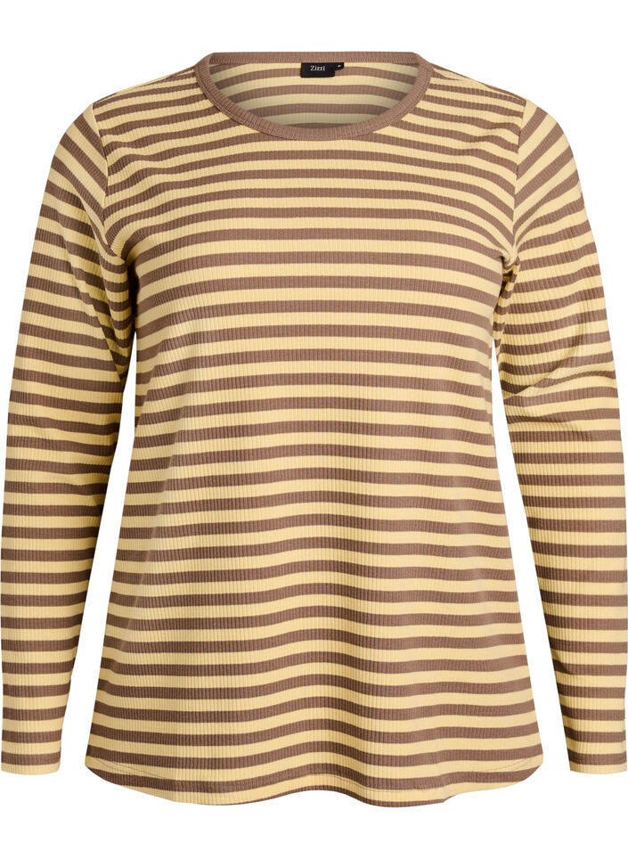 Striped blouse with long sleeves, Brown, Packshot