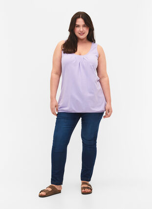 Cotton top with round neck and lace trim, Lavender, Model image number 2