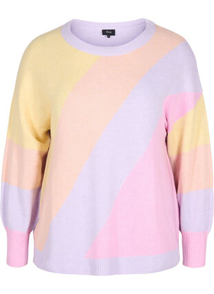 Knitted jumper with stripes and round neckline, Pale Banana Mel.Com, Packshot image number 0