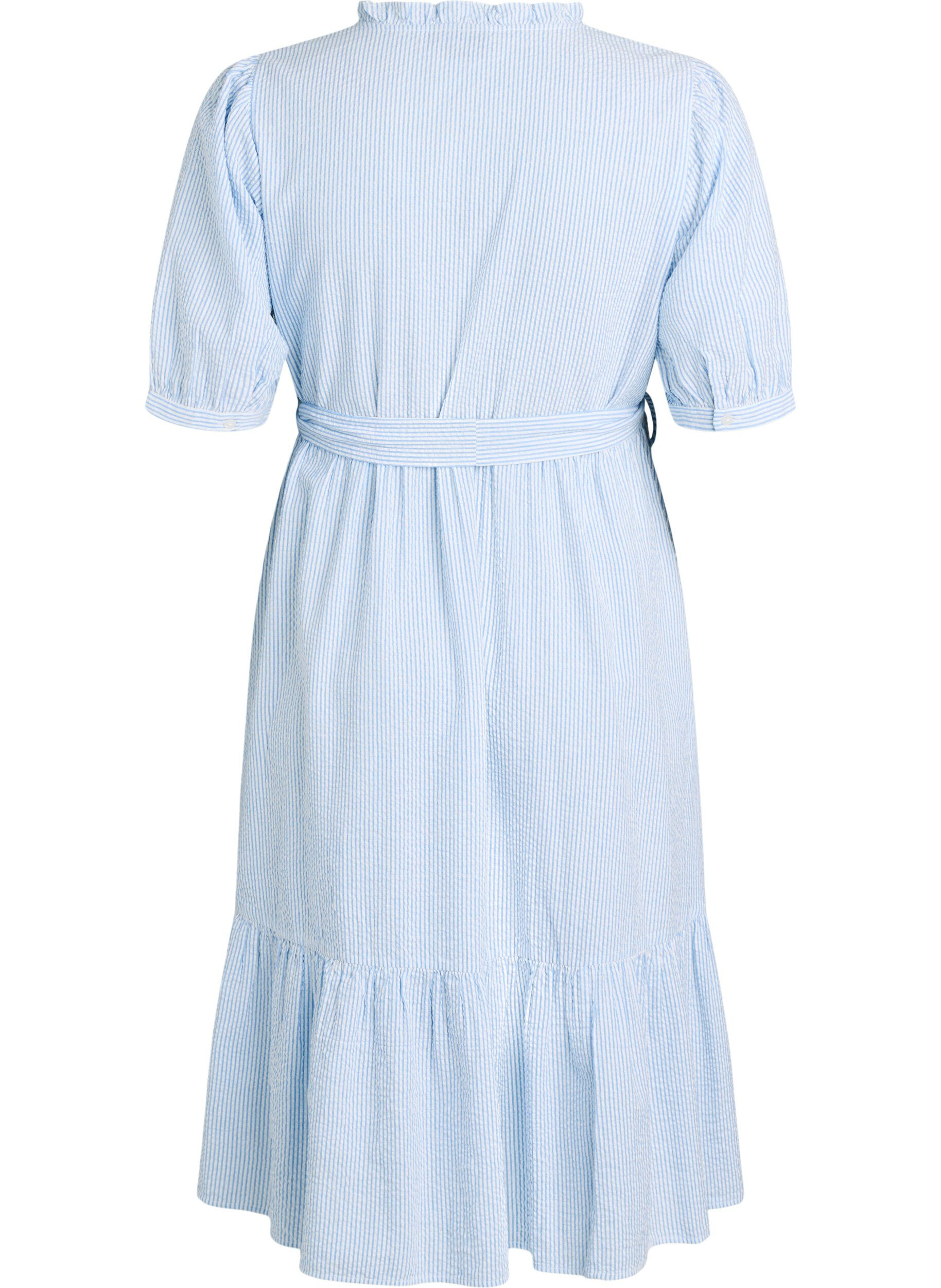 ZizzifashionStriped midi dress in cotton with a tie-belt, White, Packshot image number 1