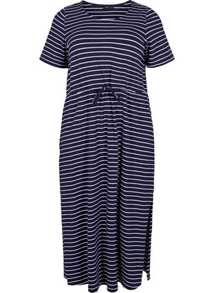 Midi dress in cotton with short sleeves, Night Sky Stripe, Packshot image number 0