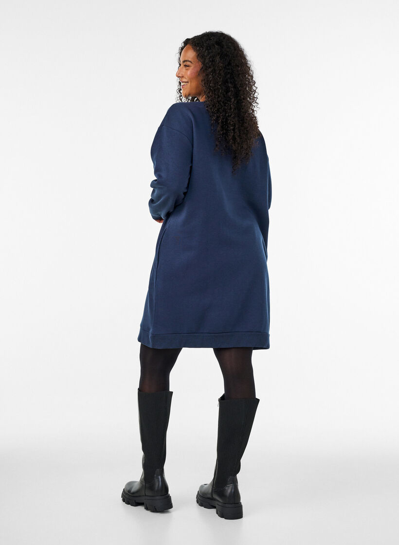 Loose sweatshirt dress with pockets, Blue, Model image number 2