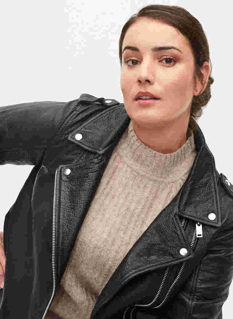 Leather jacket with zip, Black, Model image number 2