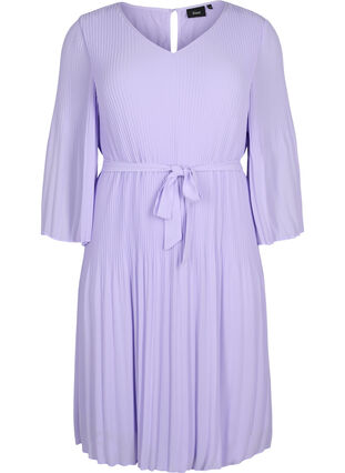Pleated dress with 3/4 sleeves, Lavender, Packshot image number 0