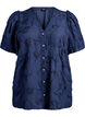 Short-sleeved shirt blouse with 3D floral effect, Blue, Packshot image number 0