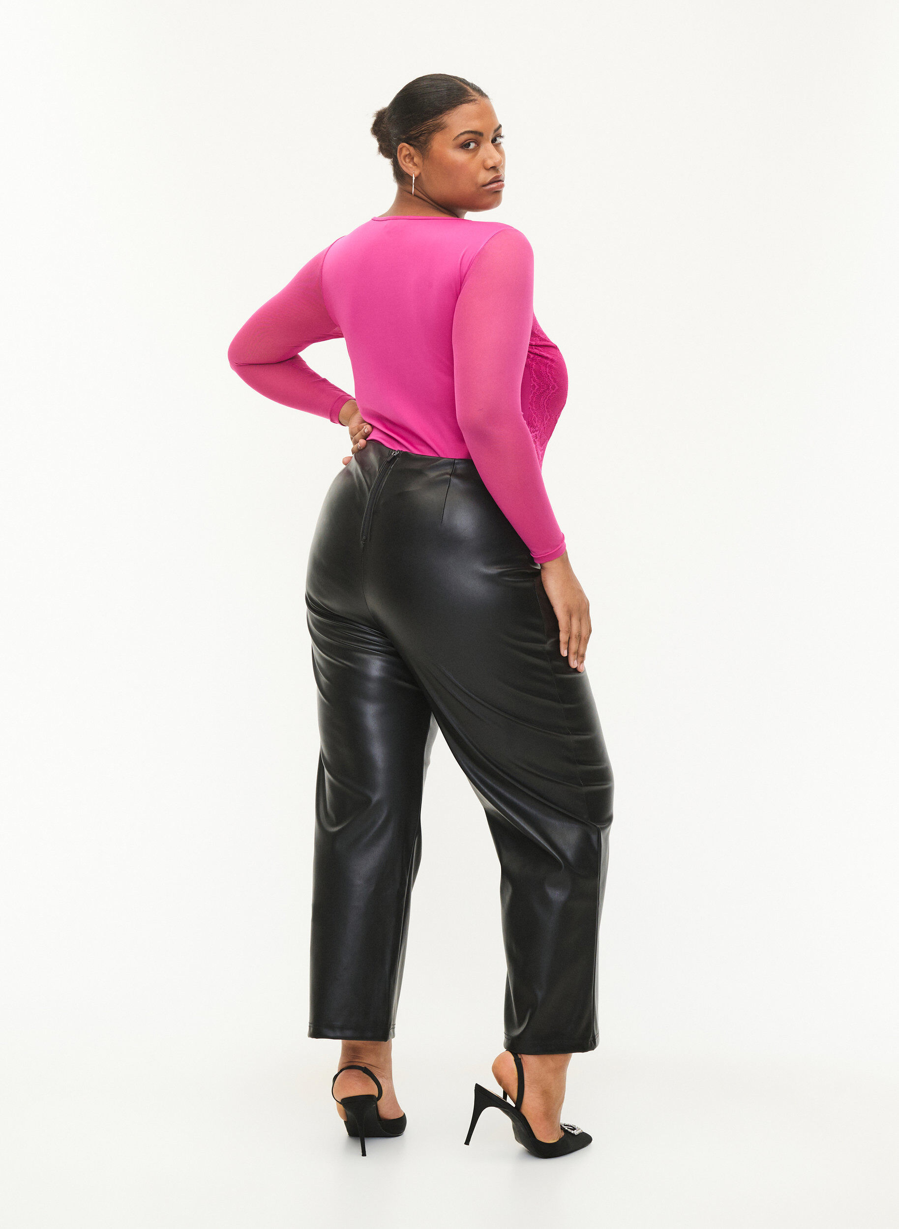 Zizzifashion Imitated leather trousers with a wide leg., Black, Model image number 1