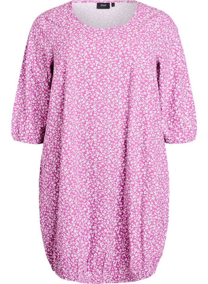 Short cotton dress with 3/4 sleeves and pockets, Purple, Packshot image number 0